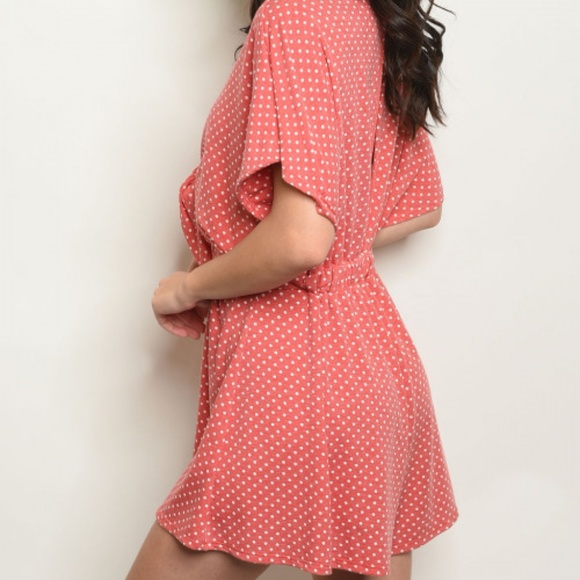 RED & WHITE TIE FRONT DOTTED ROMPER - Picture 4 of 8